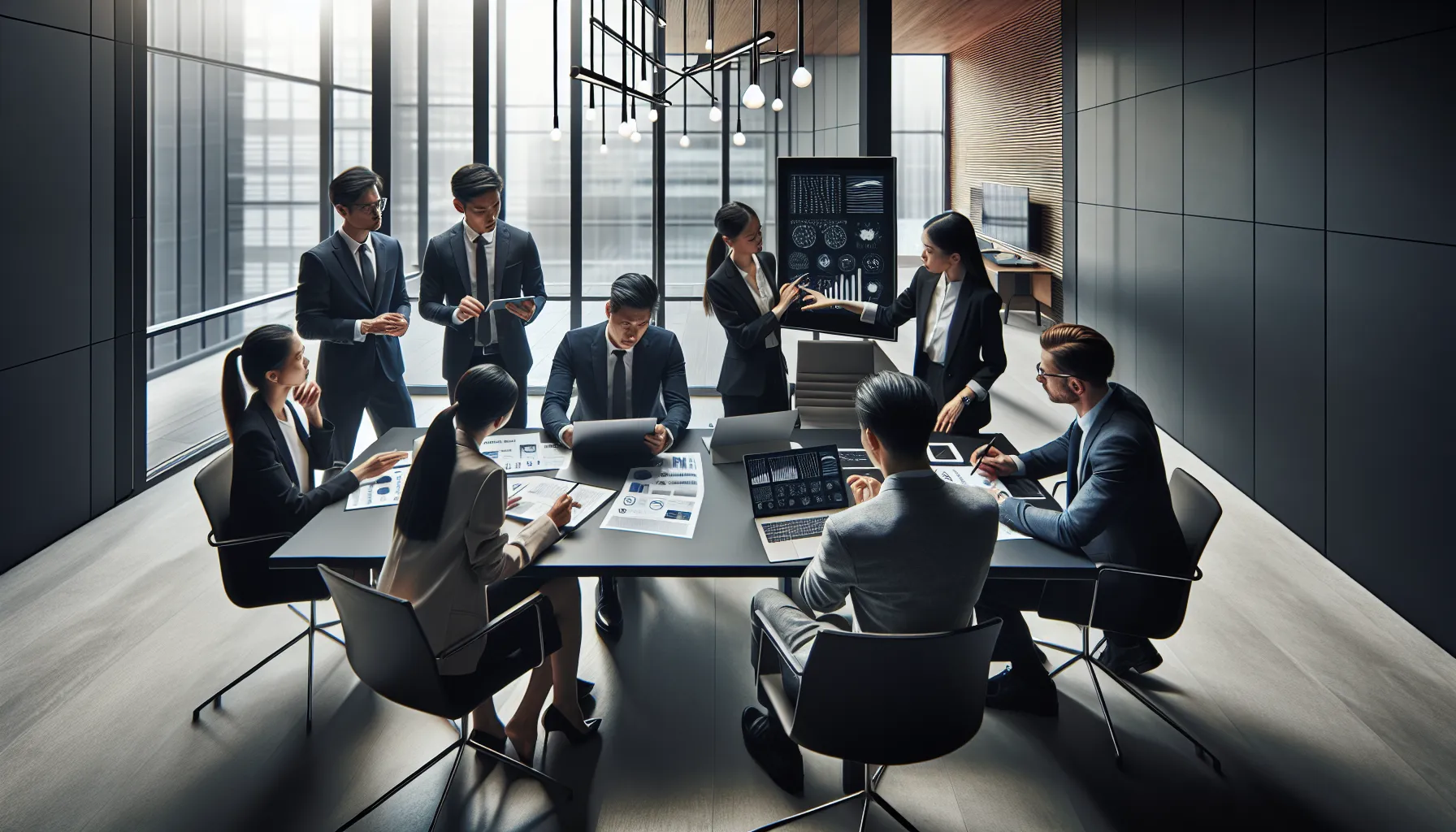 diverse professionals discussing data significance in a modern office.