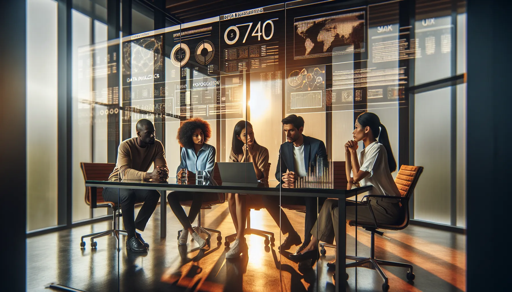 diverse team discussing data privacy in a modern office.