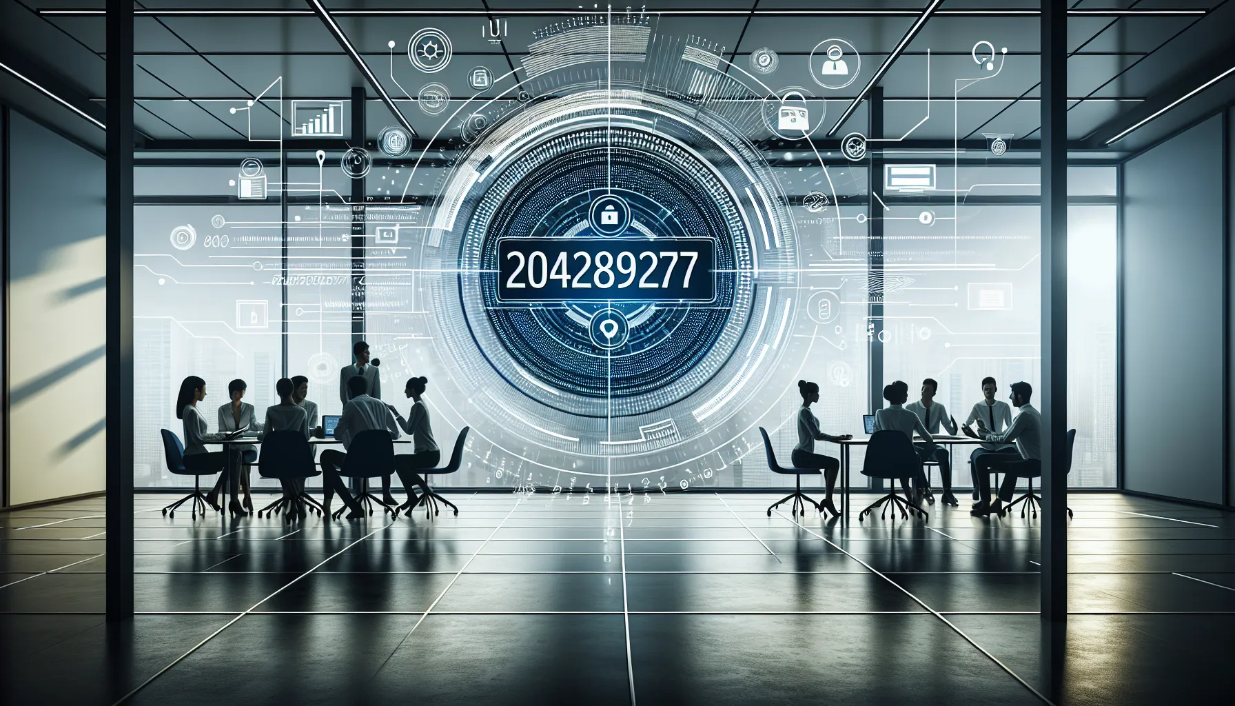 Digital interface displaying the number 2042897277 in a professional setting.