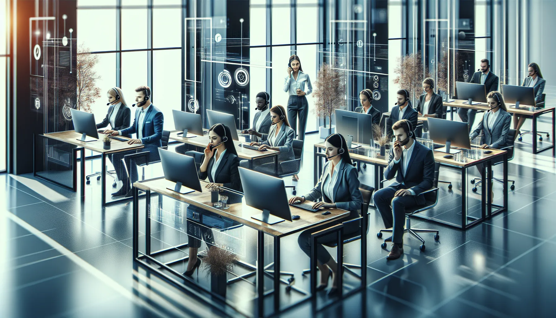 diverse team providing professional phone support in a modern office.