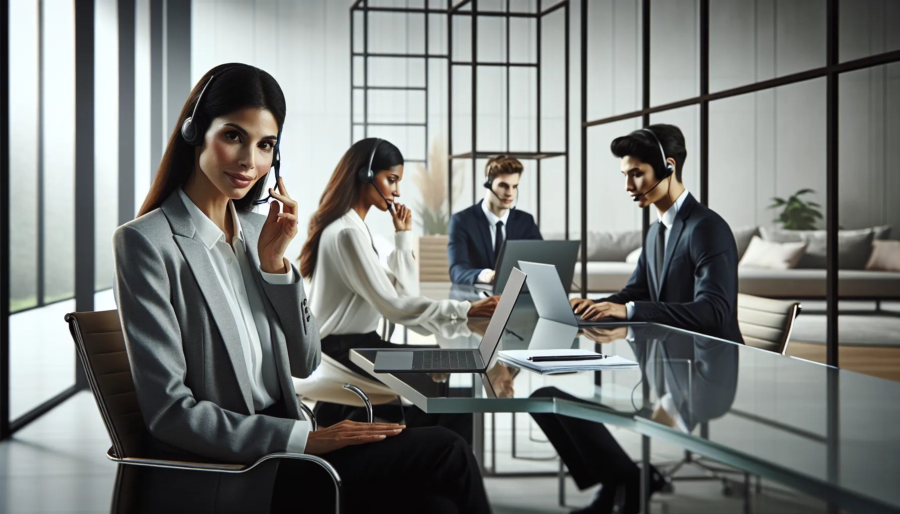diverse professionals preparing for a call in a modern office.