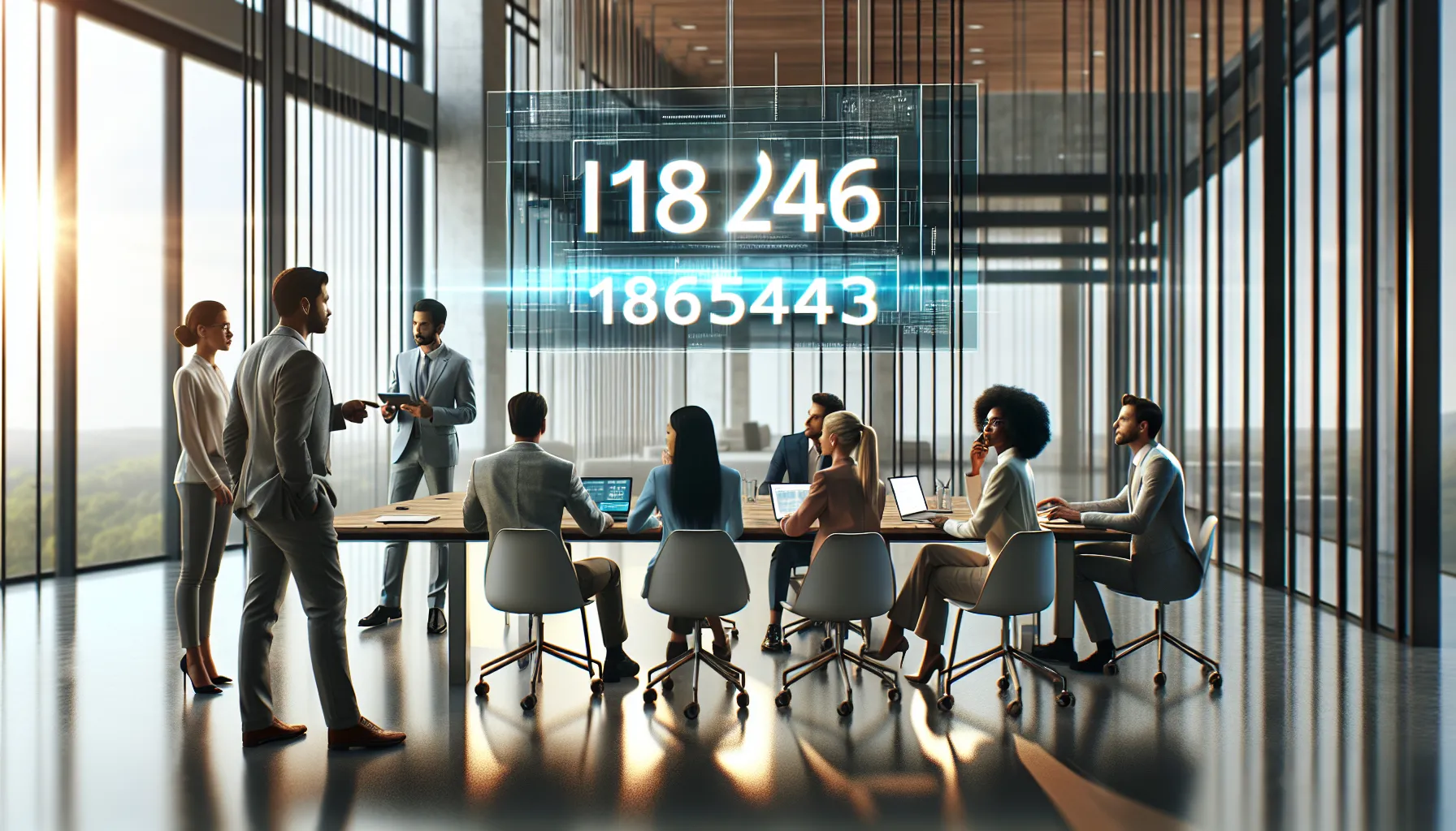 diverse professionals discussing technology in a modern office.